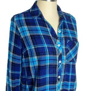 Woolrich Flannel Top Womens Size M Blue White Plaid Button Front